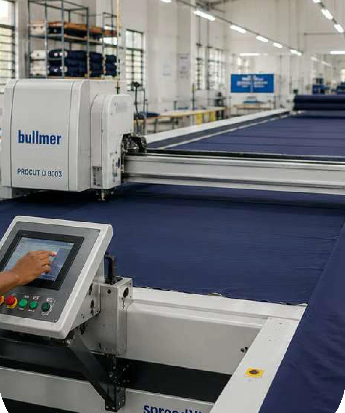 Automated fabric cutting equipment on an apparel production floor